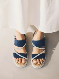 Bleu marine - Sandales compensées de sport à bride arrière en cuir