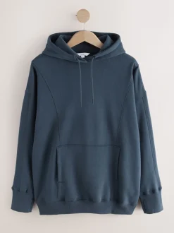 Bleu marine - Sweat-shirt à capuche long actif à coutures apparentes ultra-doux avec poches