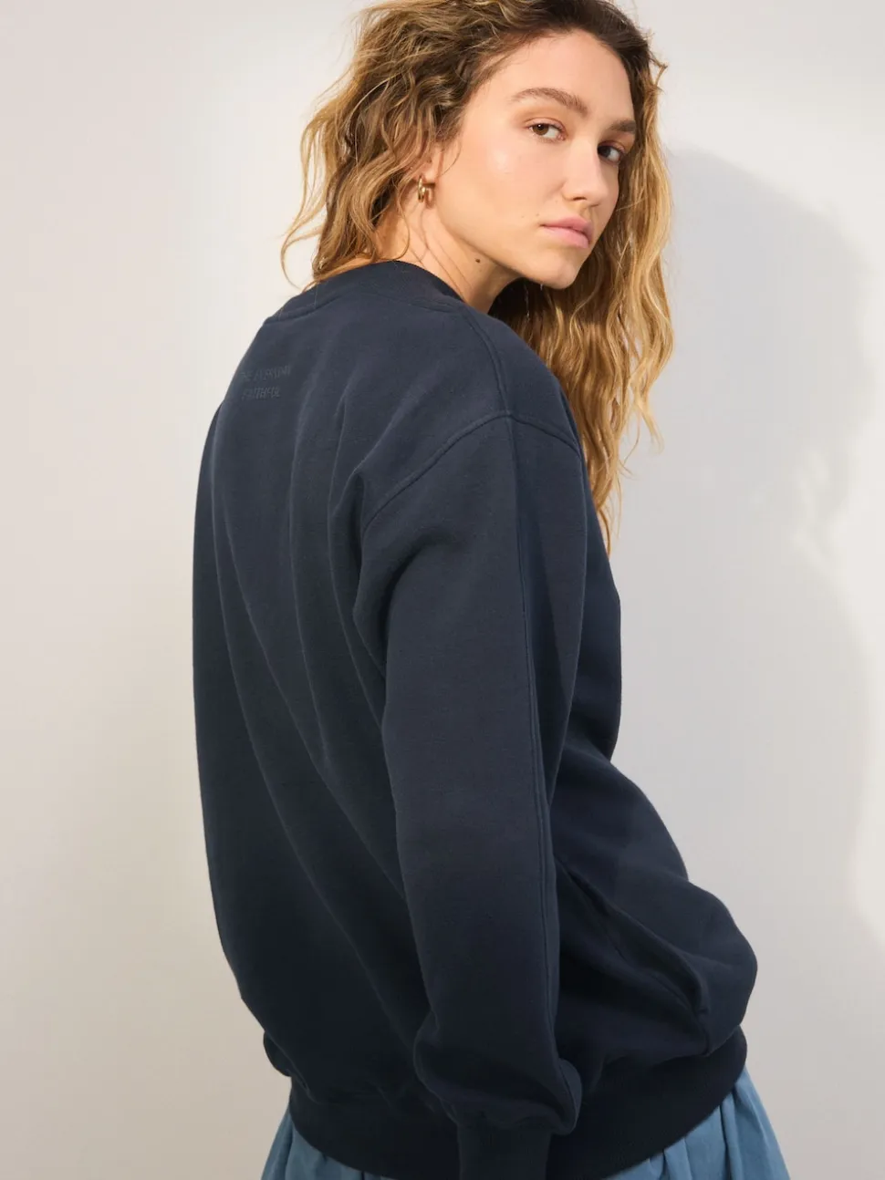 Bleu marine - Sweat-shirt long Essentiels coupe décontractée avec poches
