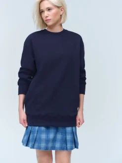 Bleu marine - Sweat-shirt long Essentiels coupe décontractée avec poches