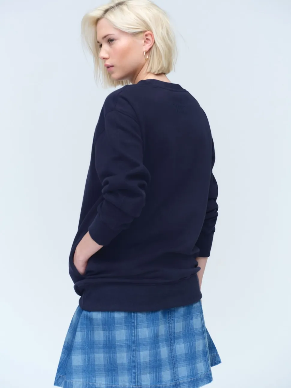 Bleu marine - Sweat-shirt long Essentiels coupe décontractée avec poches