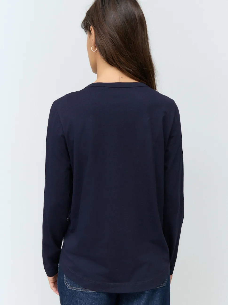 Bleu marine - T-shirt à manches longues de cou d'équipage