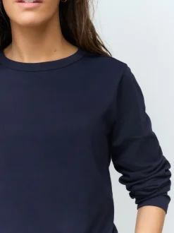 Bleu marine - T-shirt à manches longues de cou d'équipage