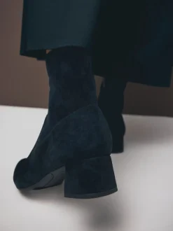 Bleu marine en daim - Bottines Motionflex à talon bloc