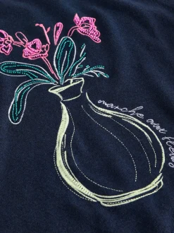 Bleu marine fleuri avec ornements - Pull super doux à manches longues à col rond