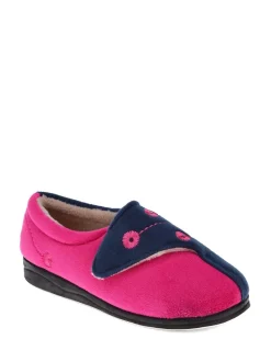 Bleu marine framboise - Pavers femme Chaussons entièrement à fermeture tactile avec semelle permassique