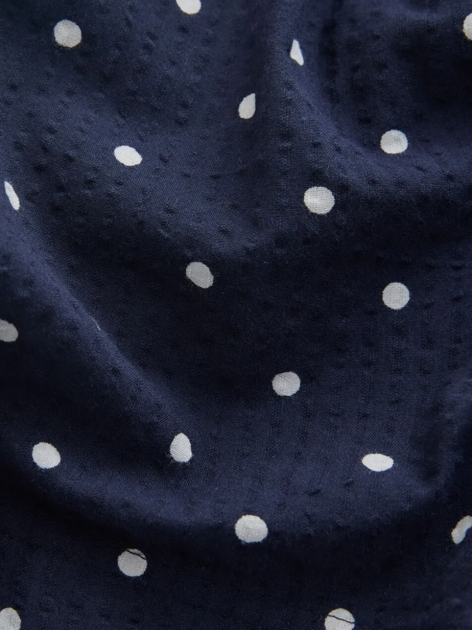 Bleu marine/blanc à pois - Court robe chemise à col et manches longues