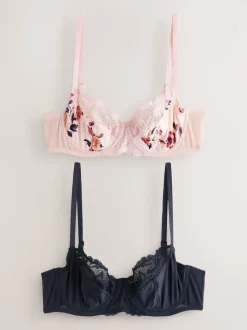 Bleu marine/Crème Fleuri - Soutien-gorge à bonnets entiers sans coussinets