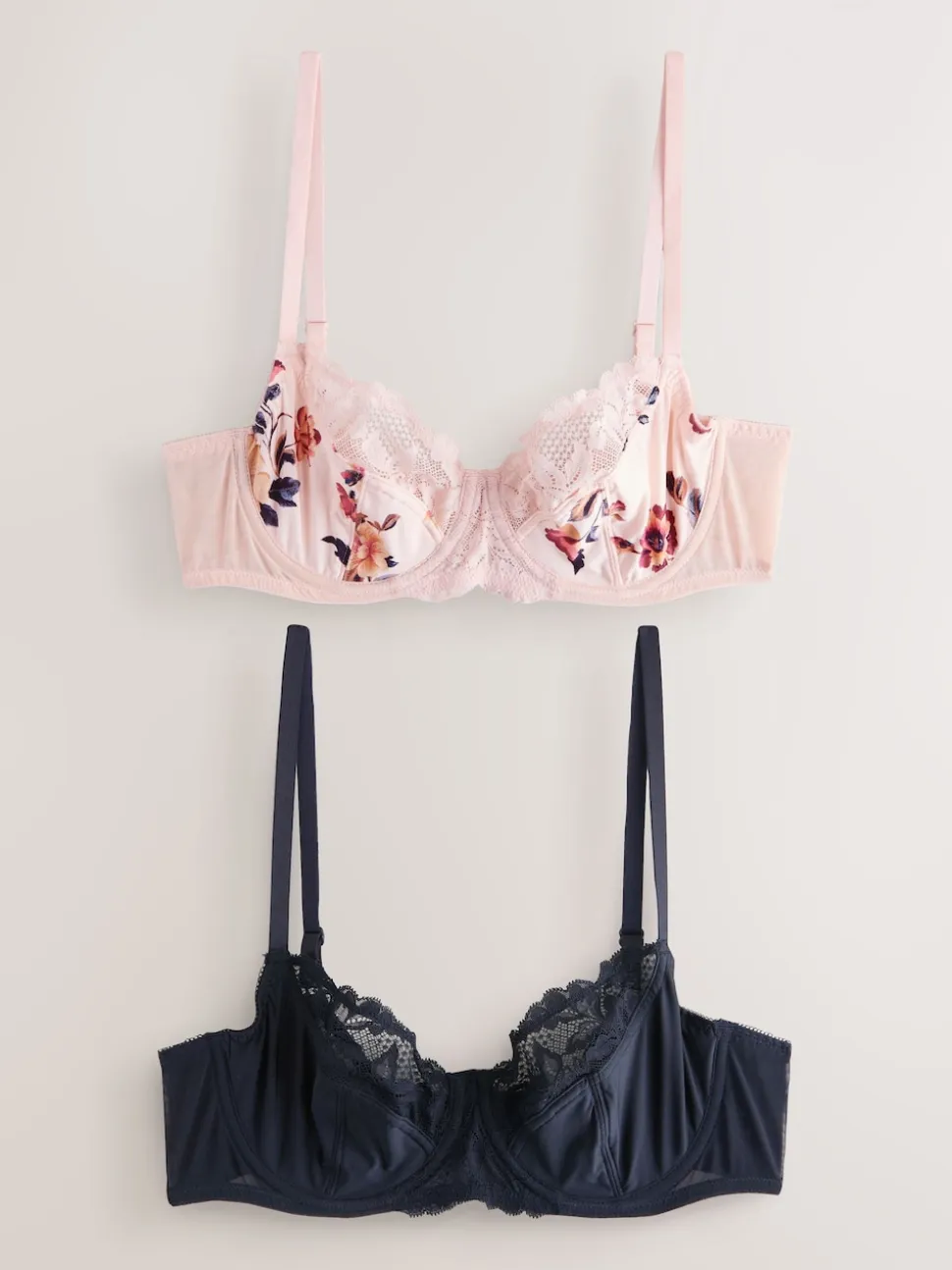 Bleu marine/Crème Fleuri - Soutien-gorge à bonnets entiers sans coussinets