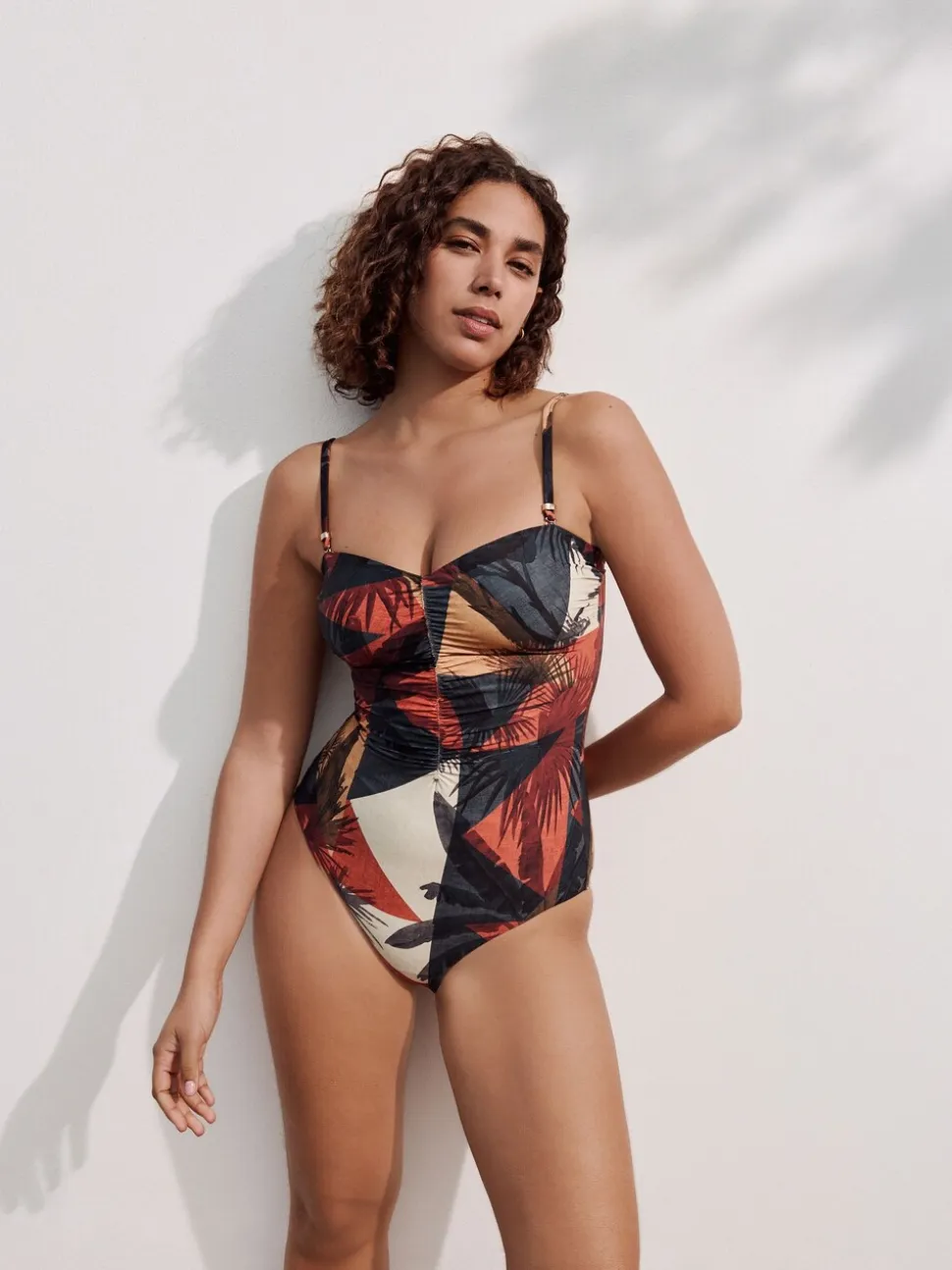 Bleu marine/orange palmier - Maillot de bain bandeau gainant
