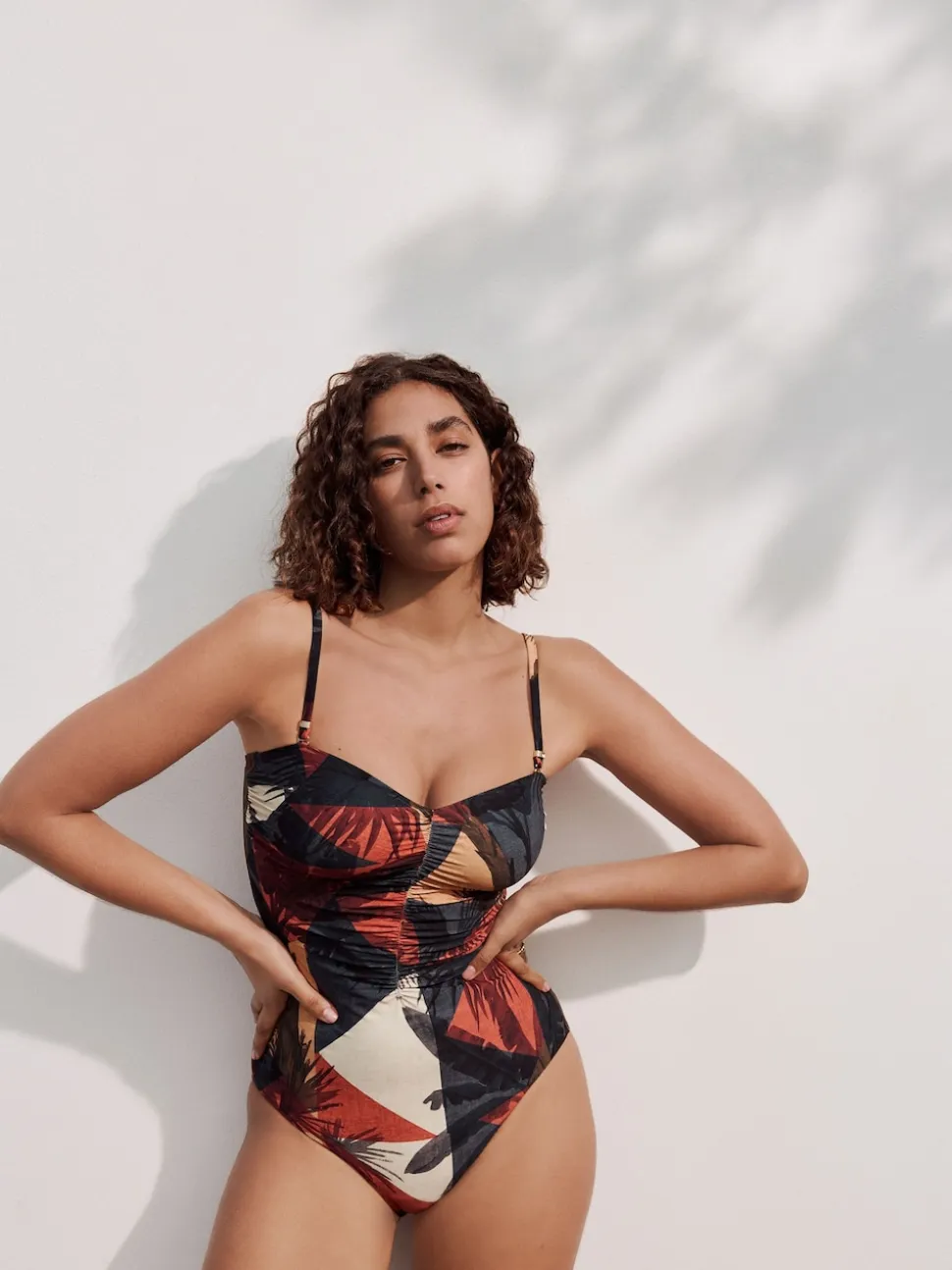 Bleu marine/orange palmier - Maillot de bain bandeau gainant
