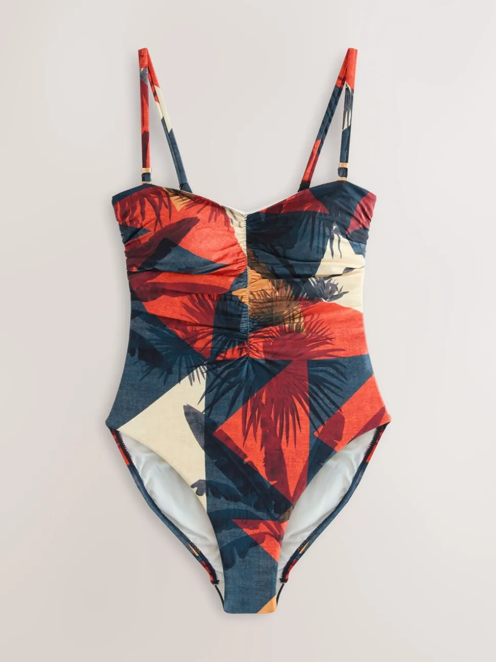 Bleu marine/orange palmier - Maillot de bain bandeau gainant