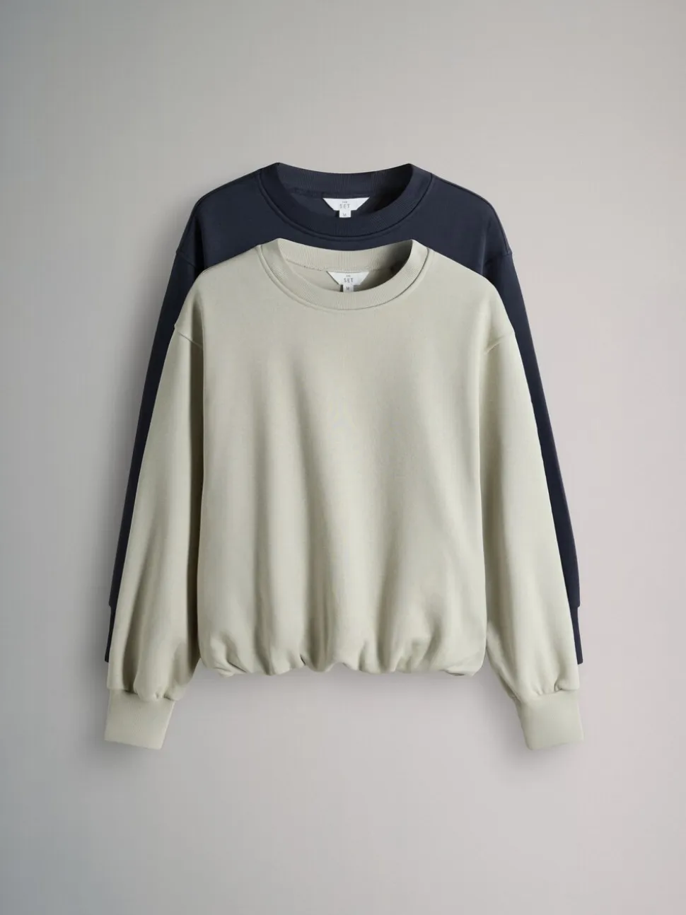 Bleu marine/vert sauge - The Set lot de 2 Sweat-shirts à ourlet boule