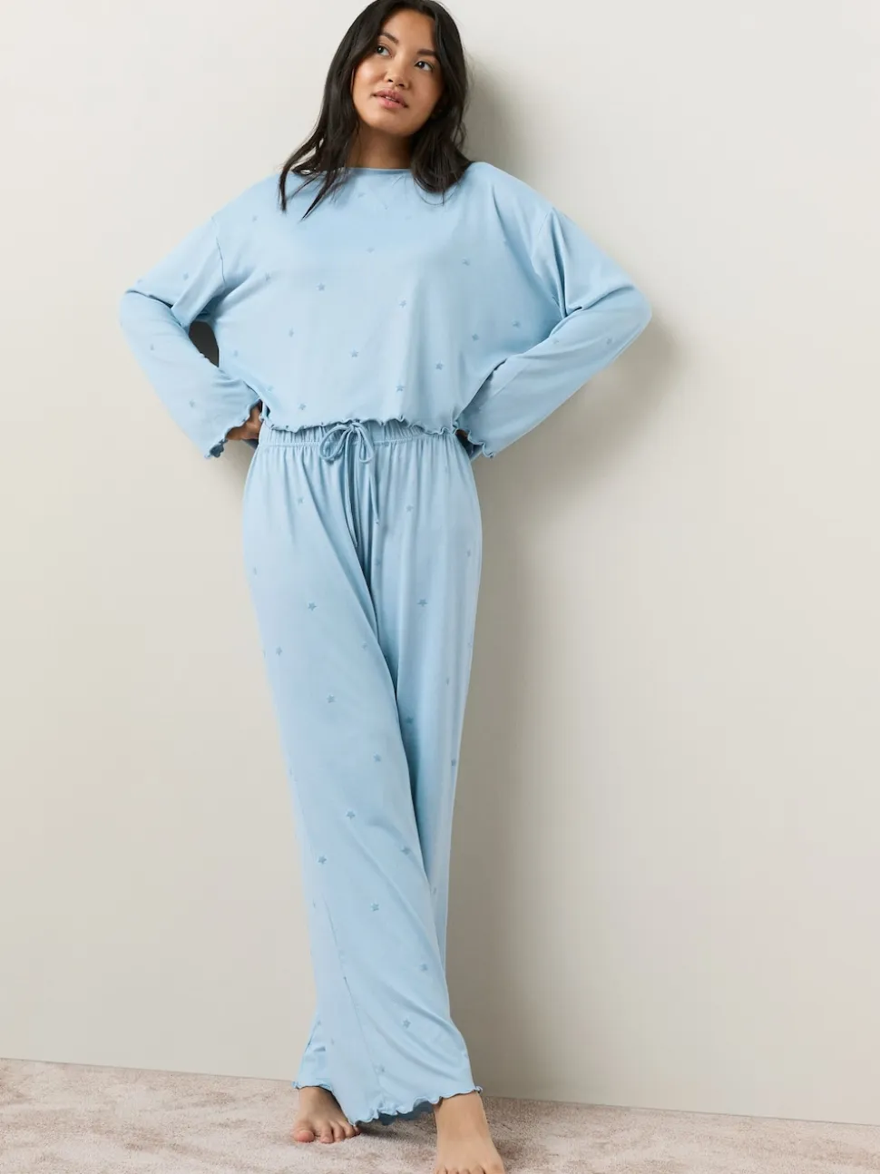 Bleu motif étoiles - Pyjama à manches longues doux cœur