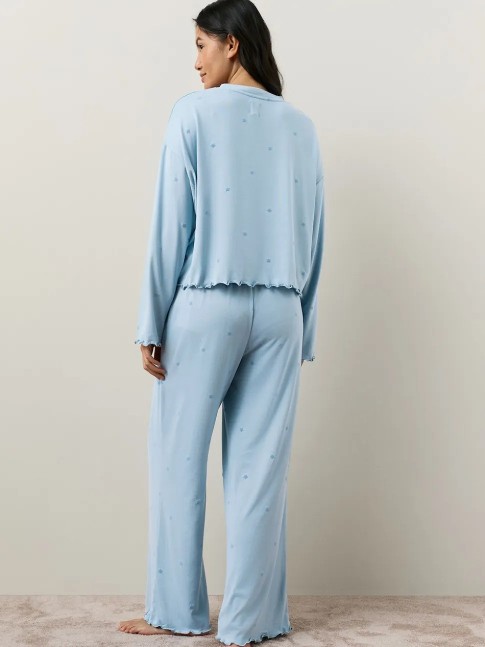 Bleu motif étoiles - Pyjama à manches longues doux cœur