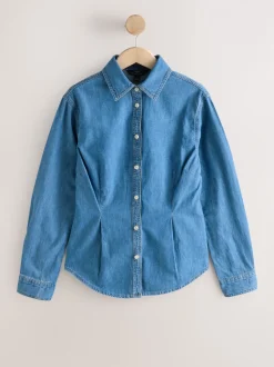 Bleu moyen - Chemise en Denim ajustée à taille cintrée