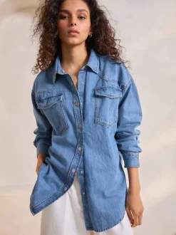 Bleu moyen - Chemises oversize en Denim