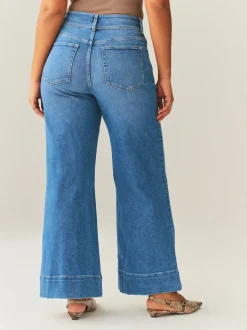 Bleu moyen - Jean sablier large stretch taille haute