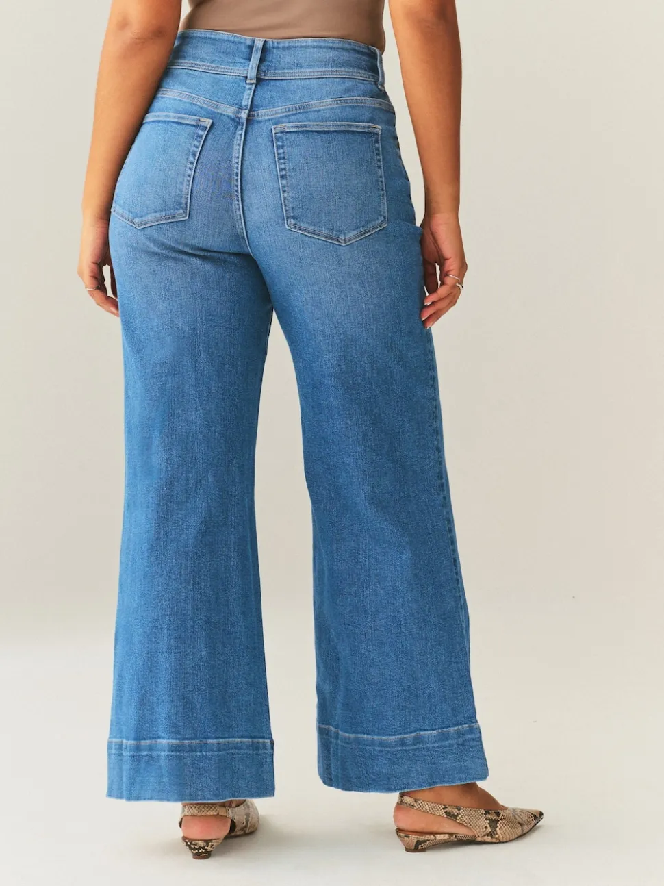 Bleu moyen - Jean sablier large stretch taille haute