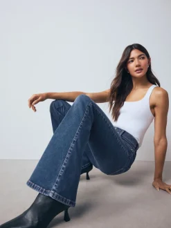 Bleu moyen - Jean évasé à enfiler Flexi Fit à taille haute
