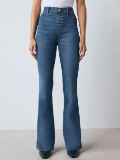 Bleu moyen - Jean évasé à enfiler Flexi Fit à taille haute