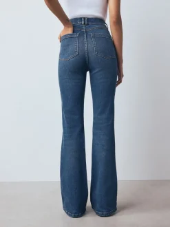 Bleu moyen - Jean évasé à enfiler Flexi Fit à taille haute
