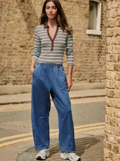 Bleu moyen - Pantalons Coupe ballon en Denim jersey