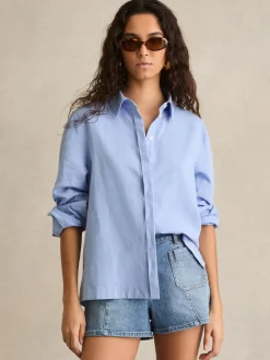 Bleu moyen - Short taille mi-haute Reiss Kira en denim avec poches plaquées