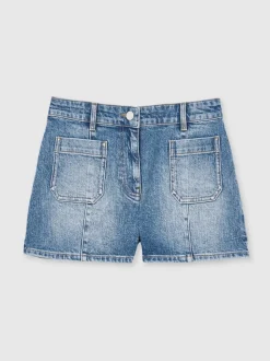 Bleu moyen - Short taille mi-haute Reiss Kira en denim avec poches plaquées