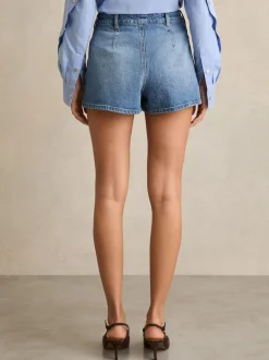 Bleu moyen - Short taille mi-haute Reiss Kira en denim avec poches plaquées