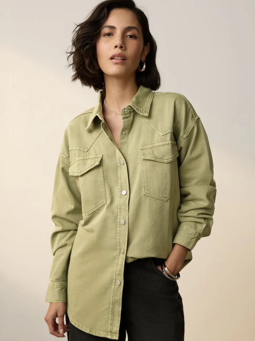 Bleu moyen et vert kaki - Lot de 2 chemises en jean oversize