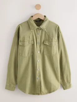 Bleu moyen et vert kaki - Lot de 2 chemises en jean oversize