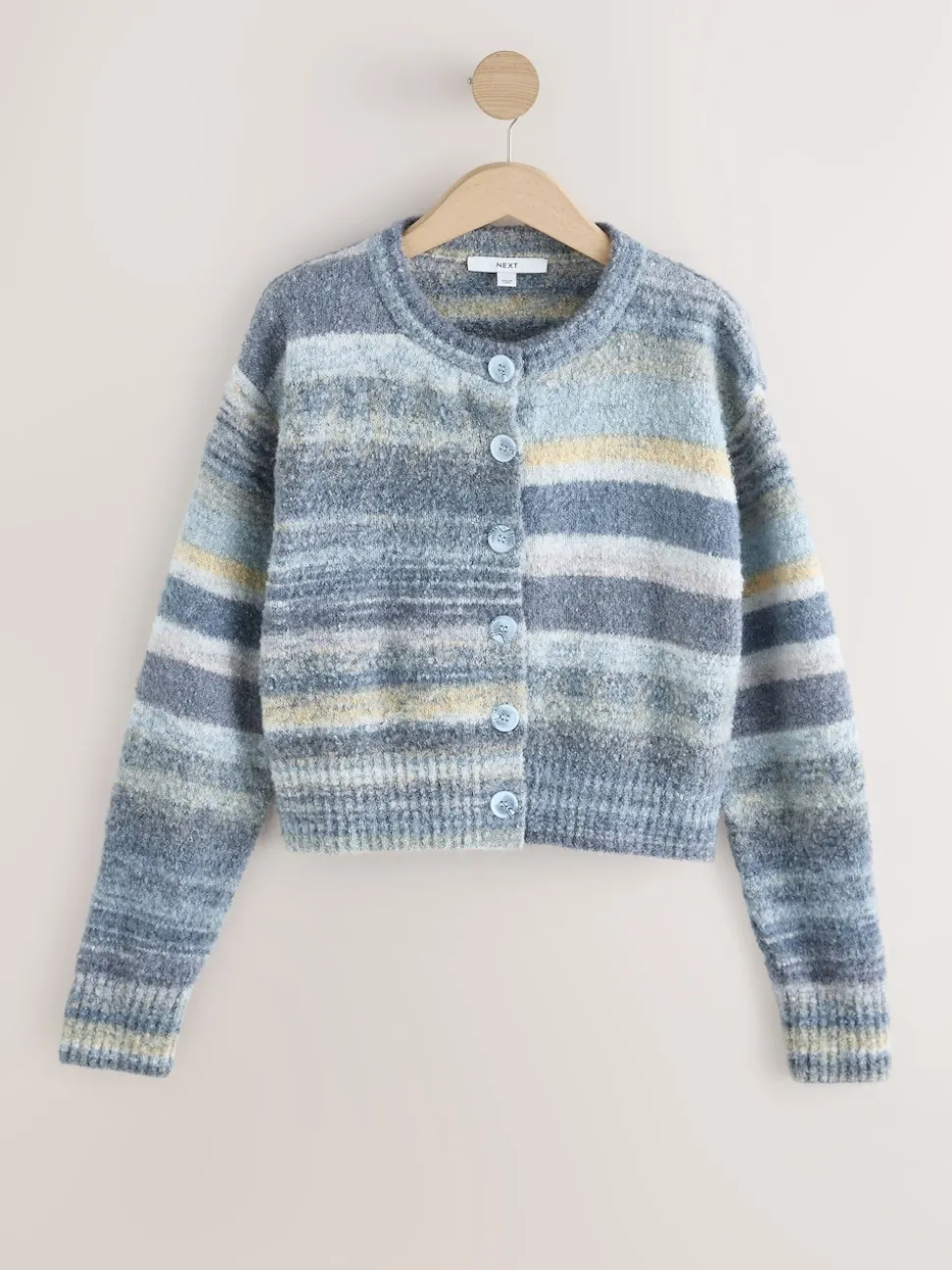 Bleu multicolore - Cardigan à col ras du cou en maille teint par espacement