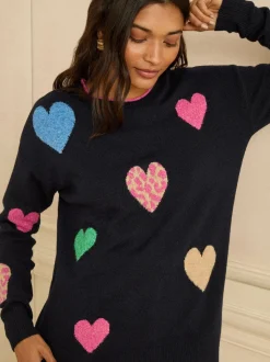 Bleu multicolore bleu marine - Pull Love & Roses Animal cœur