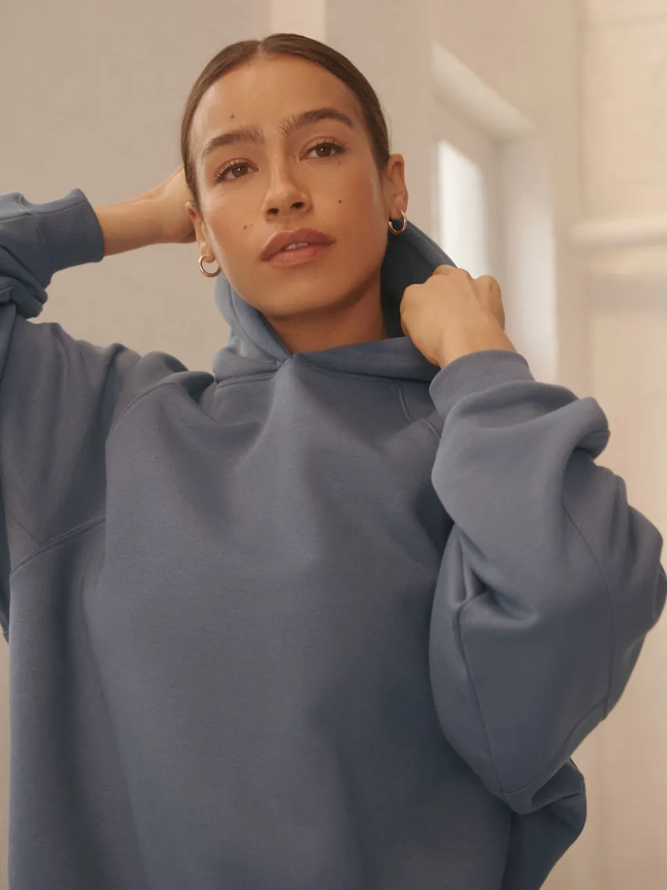 bleu pâle - Sweat à capuche épais coupe standard décontracté