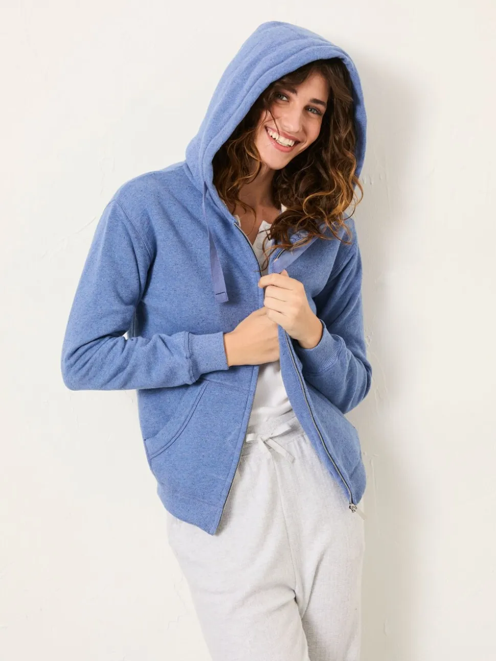 bleu pâle - Sweat-shirt à capuche zippé doublé Borg FatFace