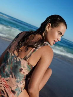 Bleu sarcelle/Rose Animal métallisé - Maillot de bain gainant pigeonnant