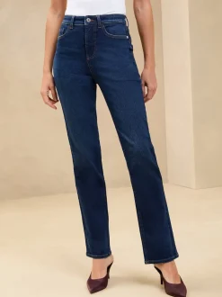 Bleu sculptant à délavage foncé - Lipsy Jean droit taille haute