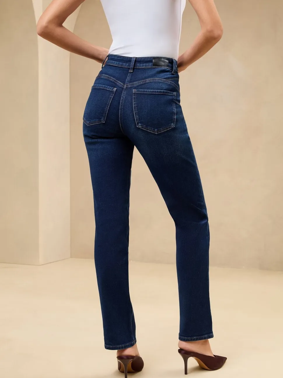 Bleu sculptant à délavage foncé - Lipsy Jean droit taille haute