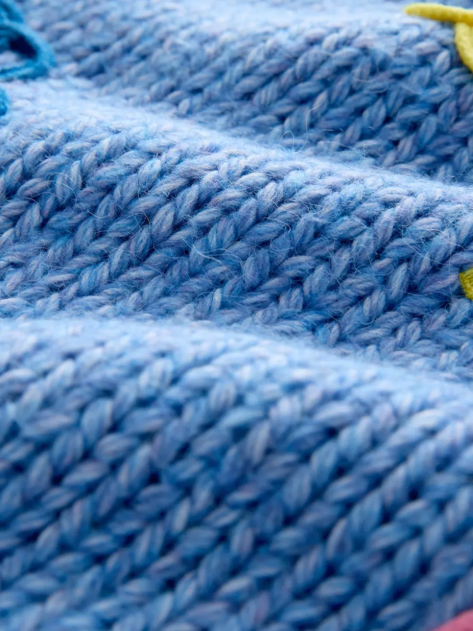 Bleu vif fleuri - Pull à col rond en grosse maille avec laine