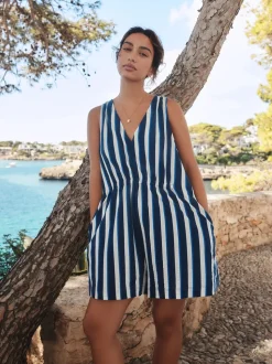 Bleu/Blanc - Combinaison d’été en jersey