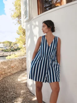 Bleu/Blanc - Combinaison d’été en jersey