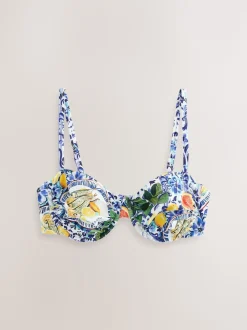 Bleu/blanc imprimé sardine - Haut de bikini non rembourré avec armatures