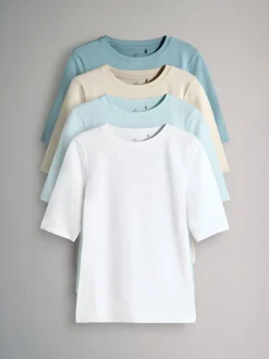 Bleu/bleu clair/Crème/Blanc - The Set lot de 4 t-shirts à manches mi-longues à col rond