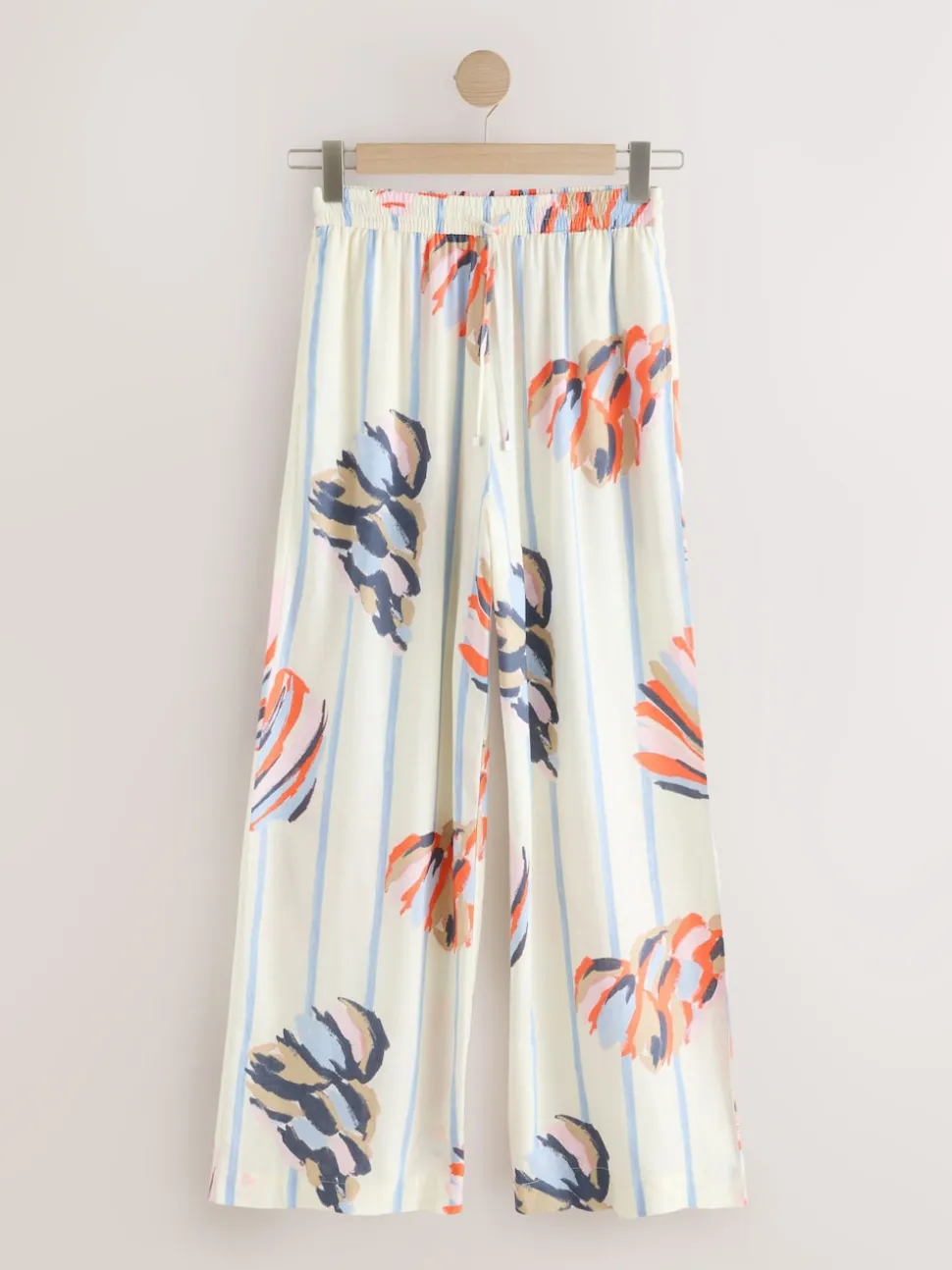 Bleu/Ecru - Pantalons à jambe large à enfiler avec lin
