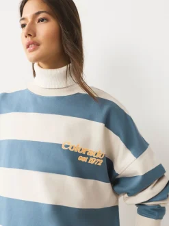 Bleu/Ecru - Sweat-shirt graphique à col rond à manches longues « Colarado » City