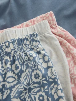 Bleu/gris/rose fleuri - Ensemble de 3 pyjamas shorts