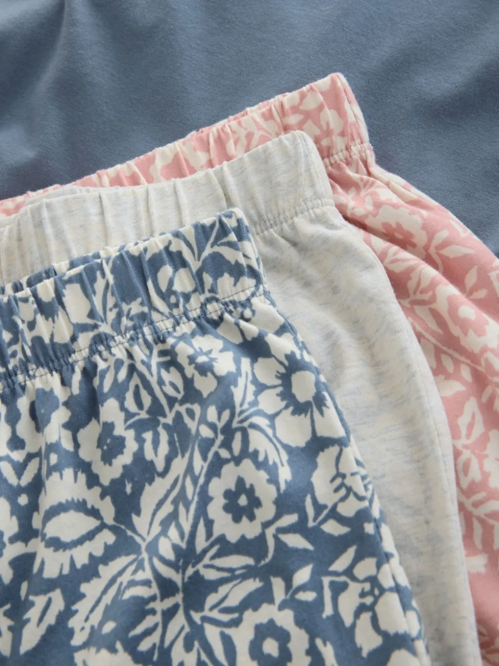 Bleu/gris/rose fleuri - Ensemble de 3 pyjamas shorts