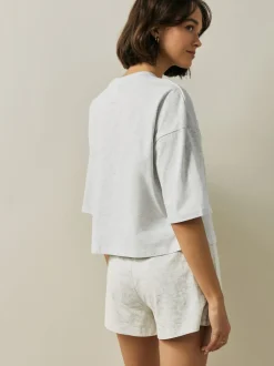 Bleu/gris/rose fleuri - Ensemble de 3 pyjamas shorts