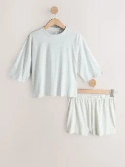 Bleu/gris/rose fleuri - Ensemble de 3 pyjamas shorts